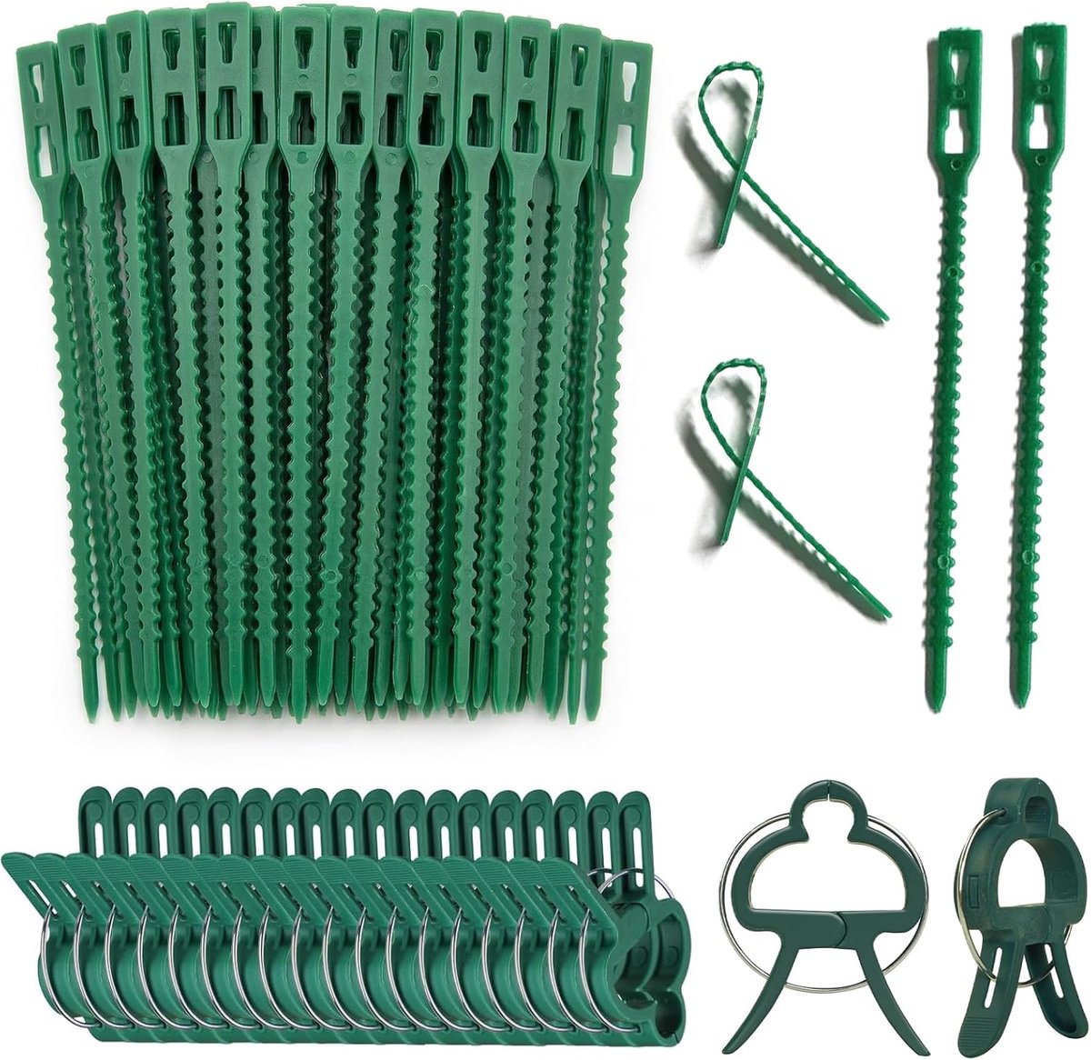 Kabelbinders en plantenclips set - 70 stuks - groen design - voor veilige plantbegeleiding - ShopVlot