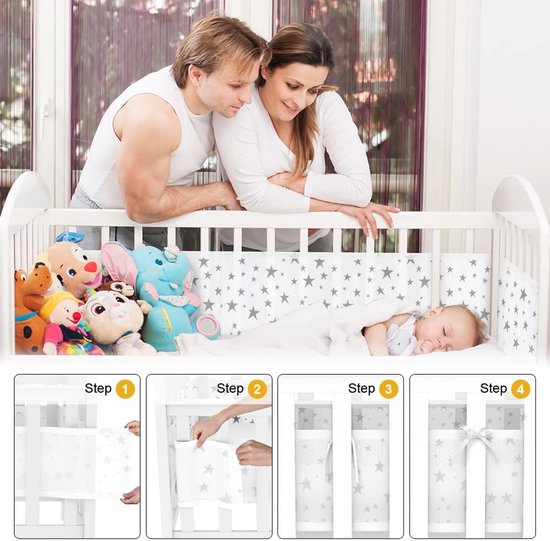 Set van 2 Zachte en Ademende Bedhekken met 10 Vaste Straps, Wasbaar, 340 cm x 30 cm + 160 cm x 30 cm, Ideaal voor Babybedjes en Veiligheid — afbeelding 3