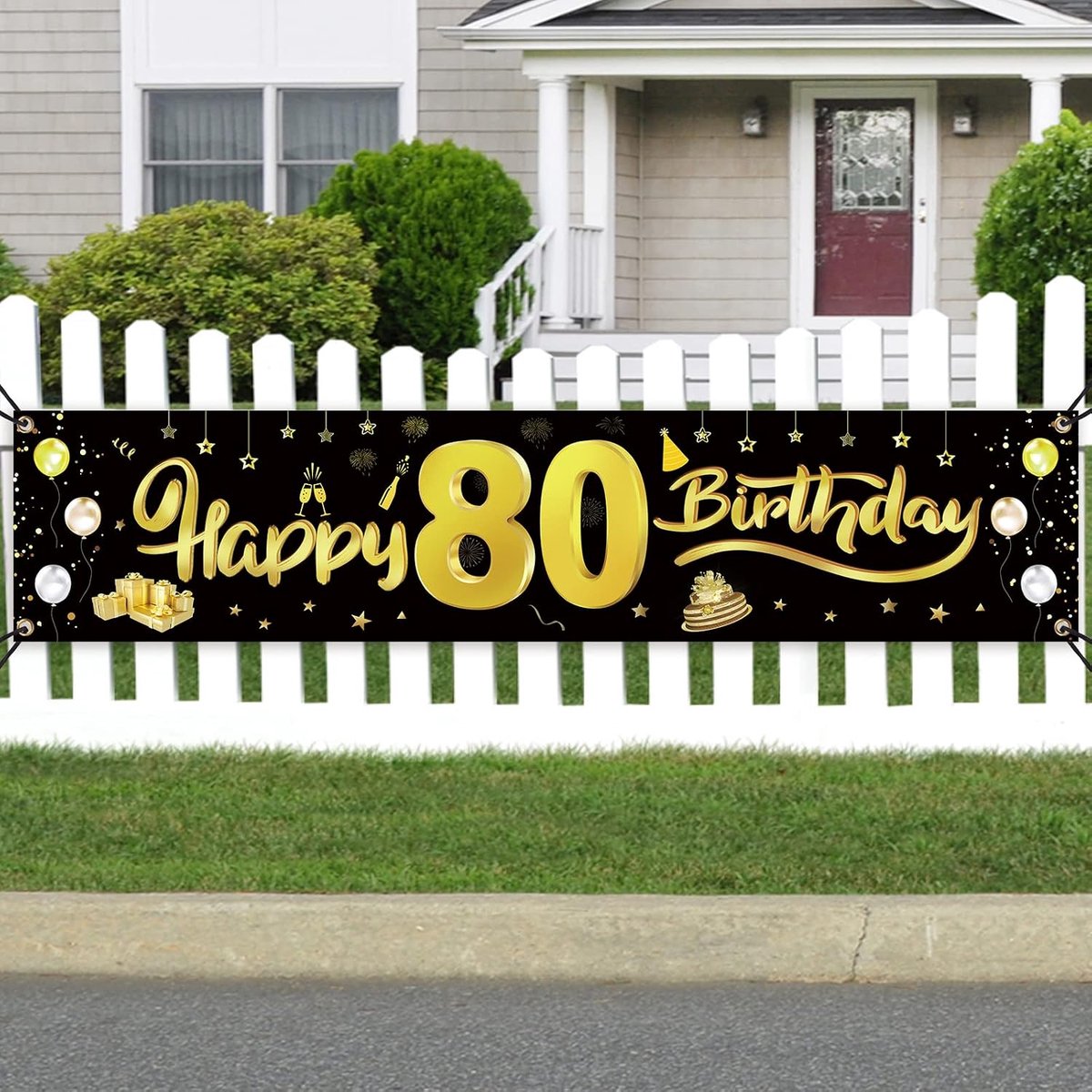 Verjaardagsfeestdecoratie 80ste verjaardag - Banner voor jongens en meisjes - Kleurrijk ontwerp - ShopVlot