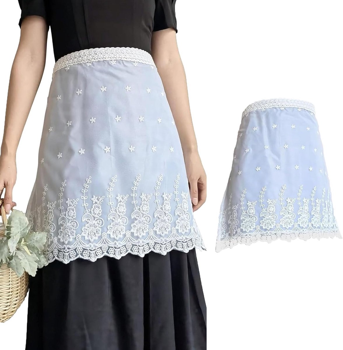Korte Taille Schort - Kant - Elegante Wit - Ideaal voor Koken - ShopVlot