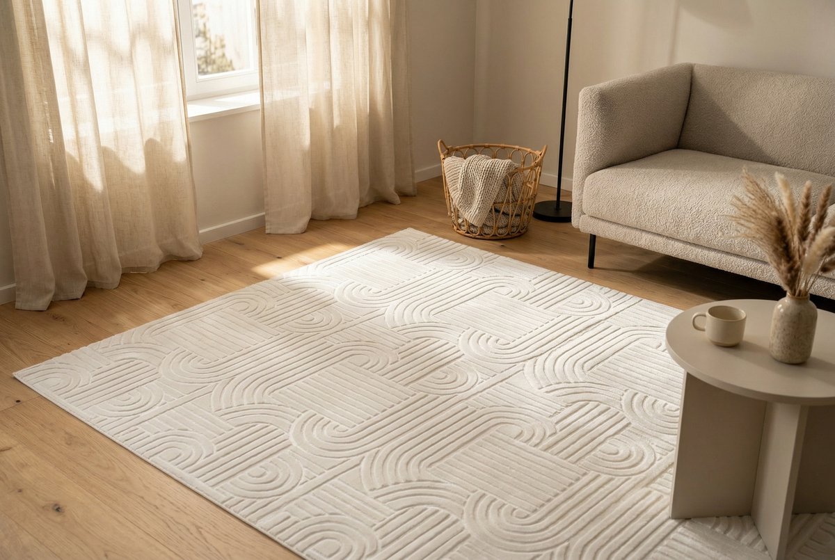 Padiro laagpolig vloerkleed 120 x 160 cm - wit - modern abstract design - geschikt voor vloerverwarming - van polyester