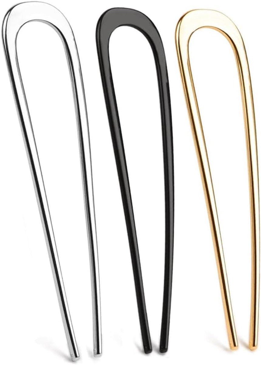 Haarspelden U-vorm - 3 stuks legering - goud, zilver, zwart - perfecte grip voor elegant kapsel - ShopVlot