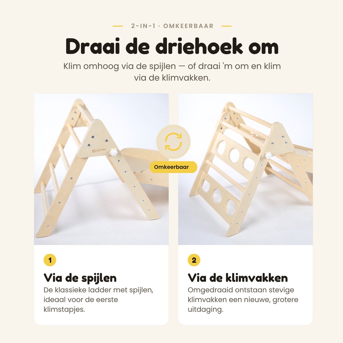 Dastium Kids - Mini Klimrek - Montessori Speelgoed - Houten Klimrek - Klimboog met Kussen - Klimrek Baby - Klimrek Peuter - Klimrek met Glijbaan - Naturel — afbeelding 6