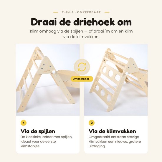 Dastium Kids - Mini Klimrek - Montessori Speelgoed - Houten Klimrek - Klimboog met Kussen - Klimrek Baby - Klimrek Peuter - Klimrek met Glijbaan - Naturel van Dastium Kids — afbeelding 5