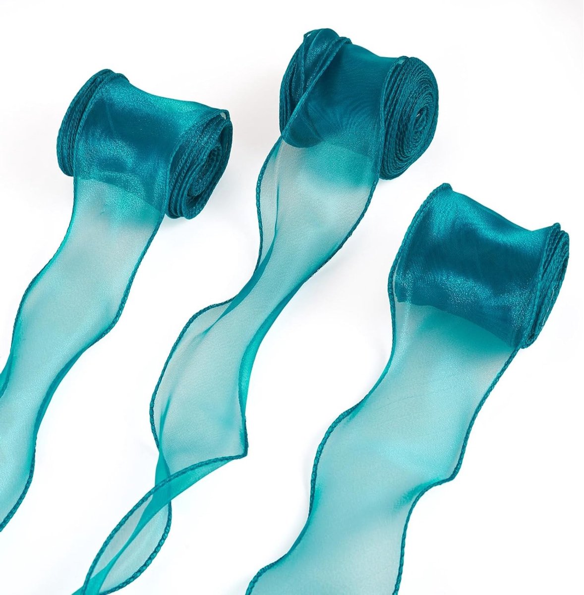 3 Rollen Organza Chiffon Lint 60mm Breed, Polyester Ribbons met Draadrand voor Versieringen, Boeket en DIY Projecten in Cadet Blauw