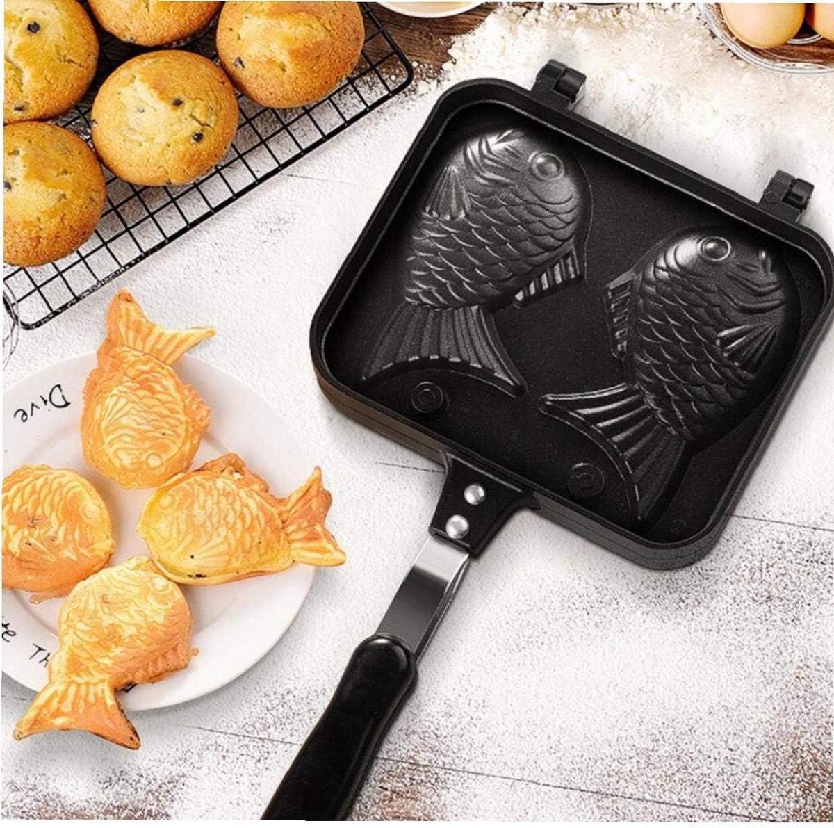 Pannenkoek Pan - Cake Maker Vis - Thuis Koken - Vis Vorm - 37 cm x 17.8 cm - Zwart