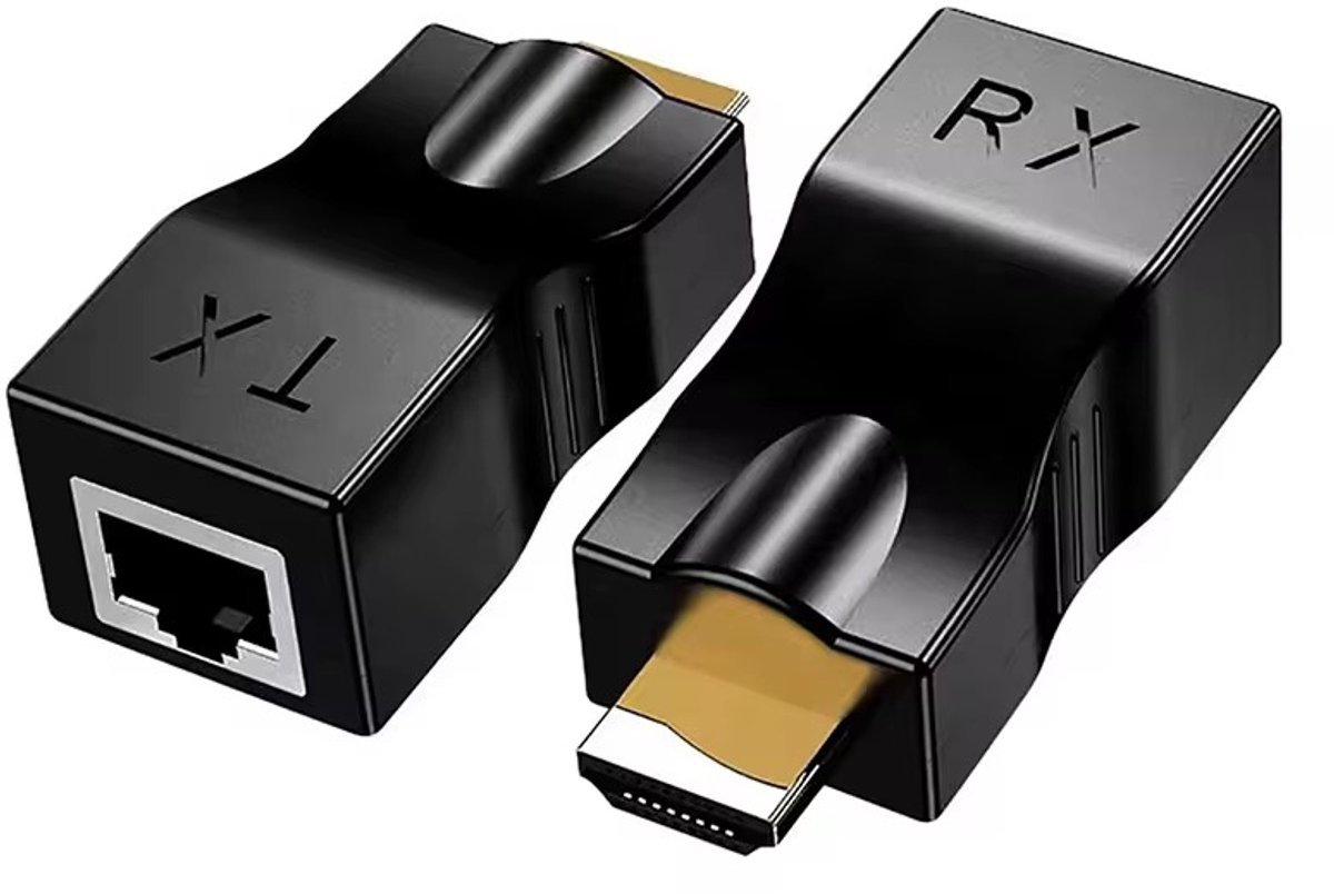 Naova HDMI Extender Set 30m - HDMI naar HDMI via RJ45 Cat5e Cat6 netwerkkabel - 1080P 60Hz - Zender en Ontvanger - Plug en Play - Zwart