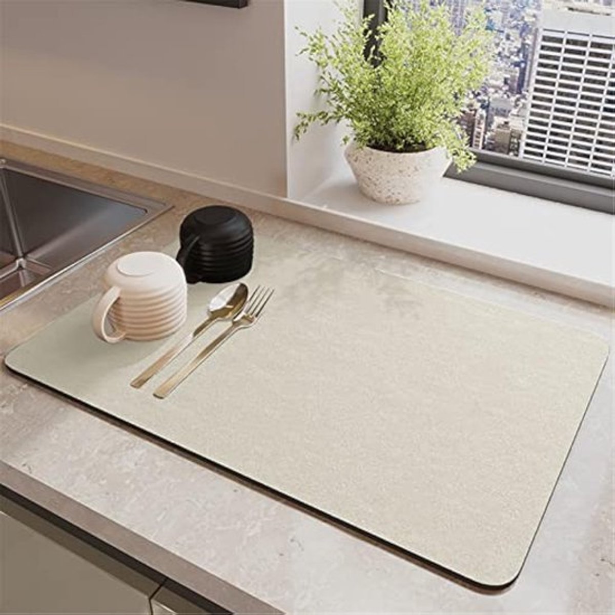 Dailygoody - Afwasmat - Keukenmat - Sneldrogend - Beige - Absorberend - Optimale