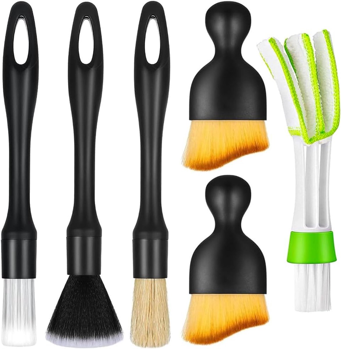 Auto Schoonmaakborstel Set - Detailborstels - Auto Interieur Reinigen - Zachte Fijne Haren - 6 Delig - Zwart