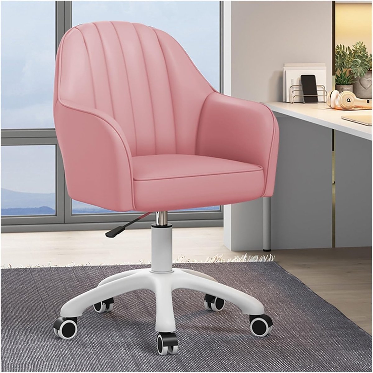 Bureaustoel - Draaistoel Kapstoel - Comfortabel Werken - Ergonomische Rugleuning - Eén maat - Roze