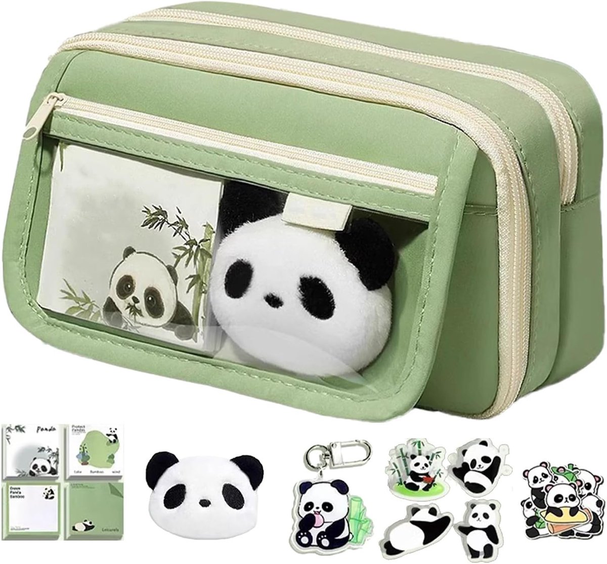 Panda Etui - Pennendoos Schattig - School Organisatie - Ruime Opberger - 22x7.5x13 cm - Groen