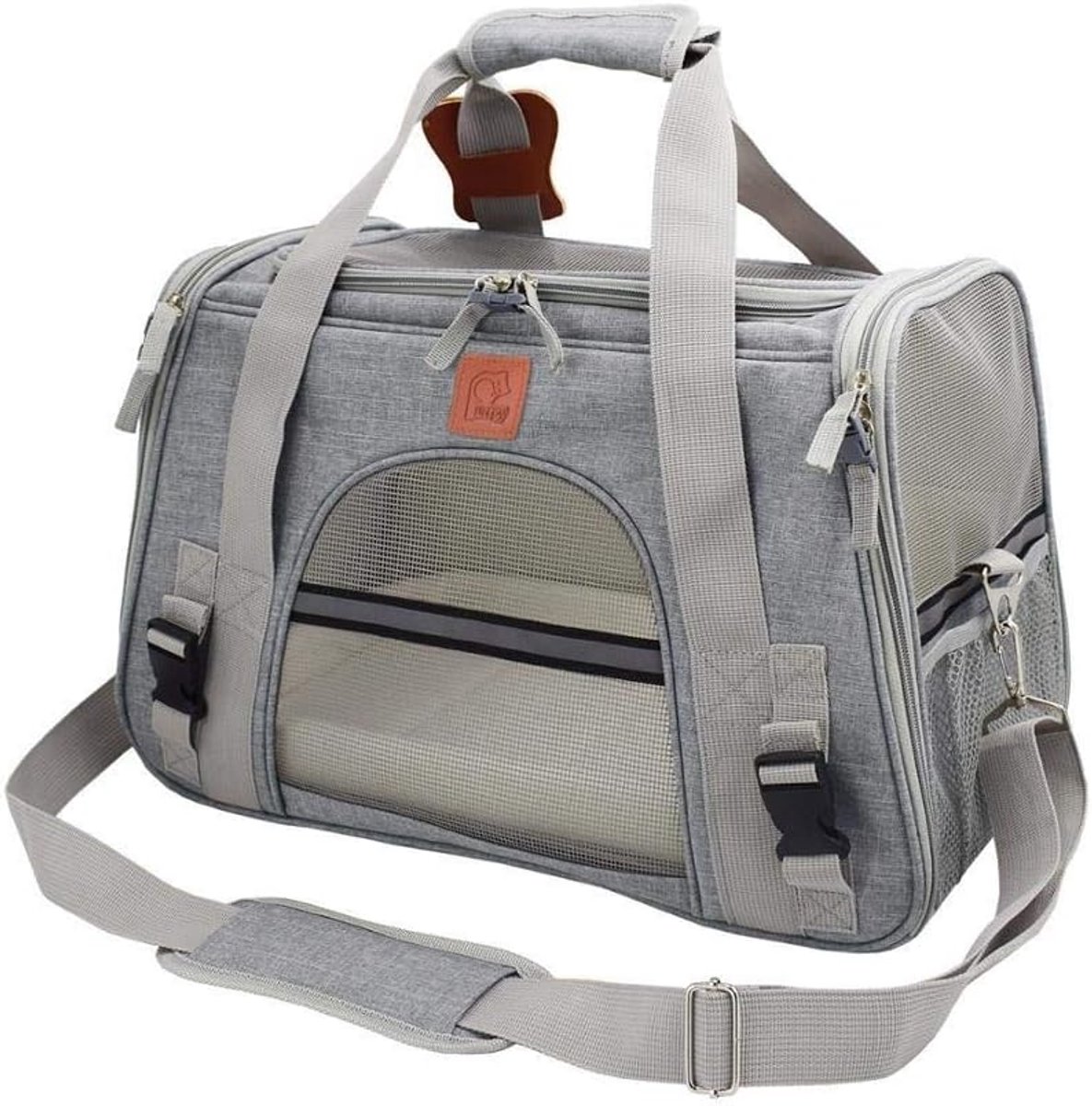 Dieren Reistas - Draagtas Huisdier - Comfortabel Reizen - Ademend Ontwerp - 45x25x28 cm - Grijs Roze