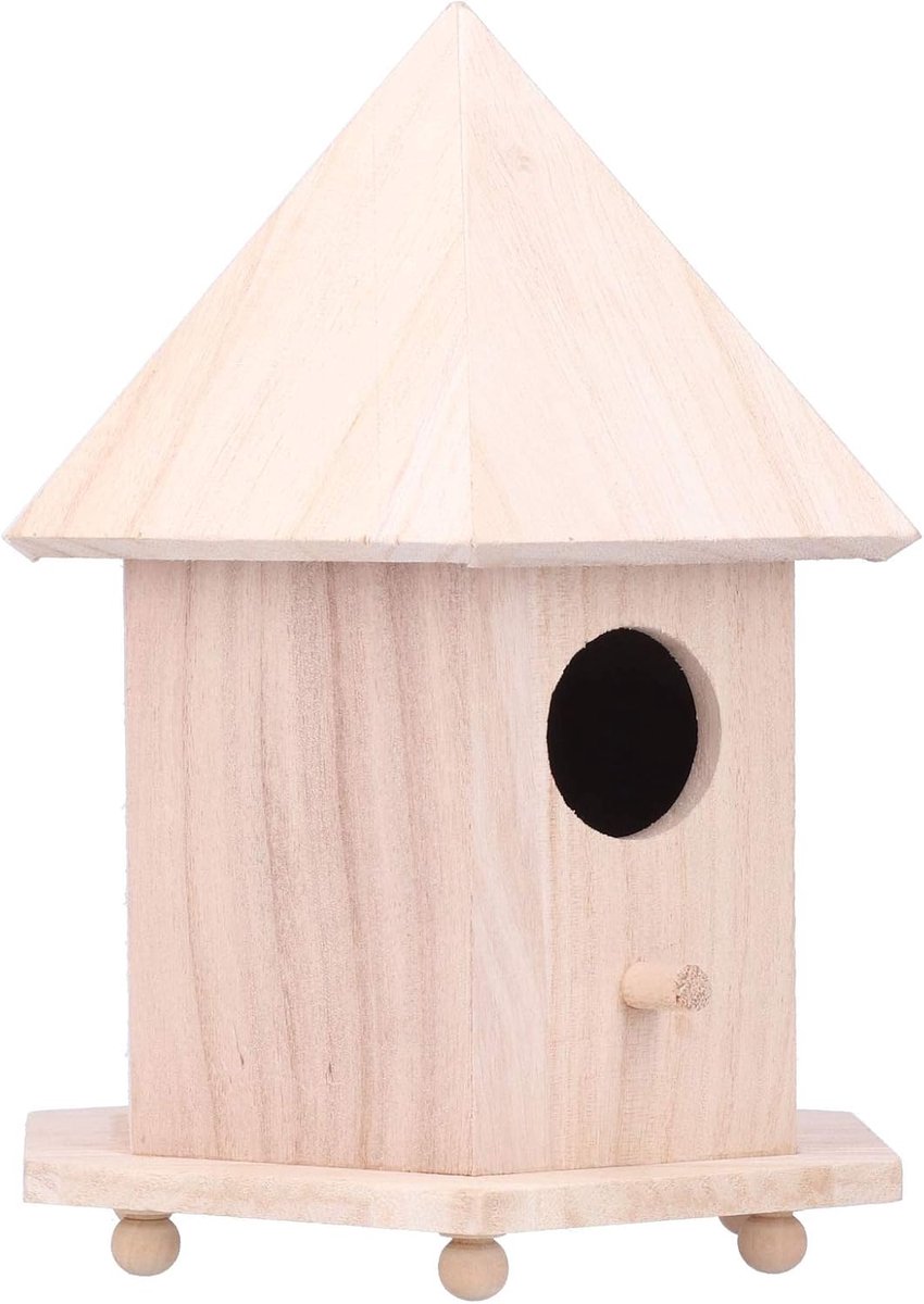 Houten Vogelhuis - Nestkastje Tuin - Vogels Voeren - Klassiek Huisontwerp - 17 x 24 x 15 cm - Natuurlijk Hout