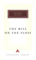 Boek kaft met de titel 'The Mill on the Floss' en 'George Eliot' op een crème achtergrond met witte strepen.