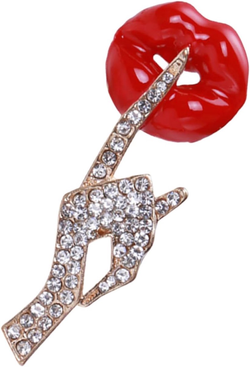 Lippen Broche - Kleding Pin - Accessoire Decoratie - Rhinestone Versiering - 4.8 x 1.8 cm - Rood