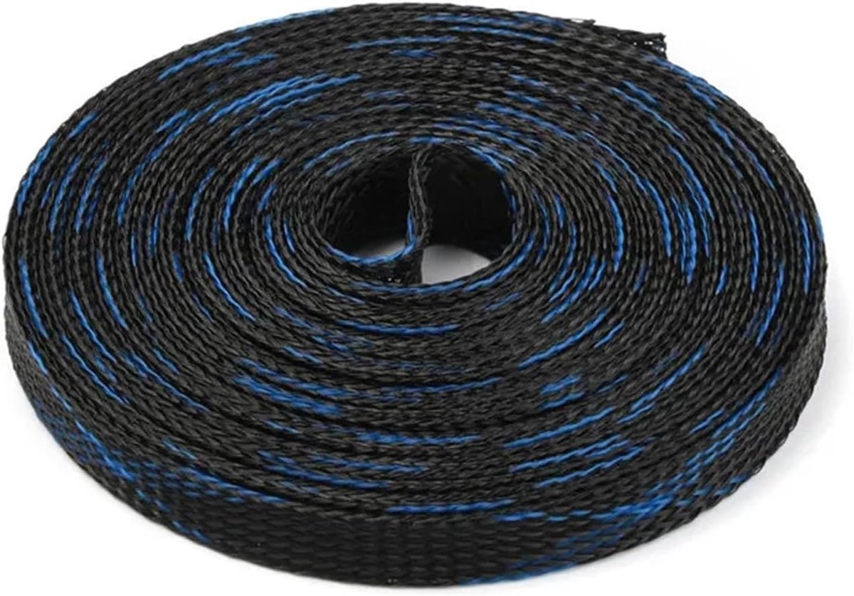Kabelslang - Kabelbeschermer - Kabelbeheer - Uitbreidbaar Gevlochten - 6 mm 100 m - Zwart Blauw