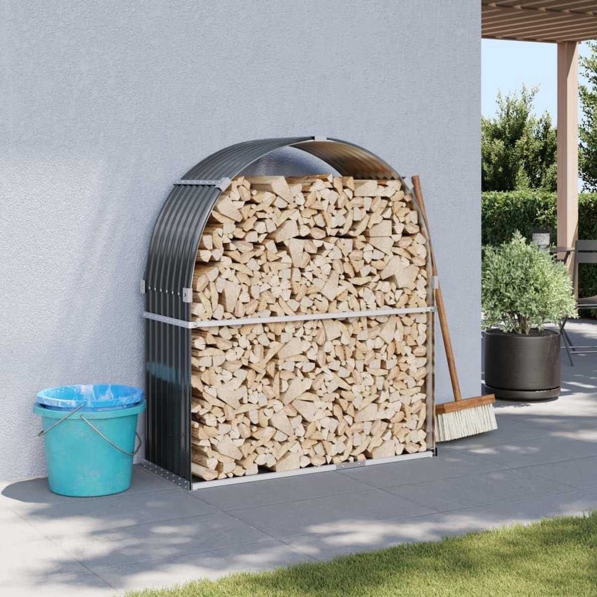 Brandhoutrek - Houthouder - Open haard - Verzinkt staal - 120 x 45 x 140 cm - Antraciet