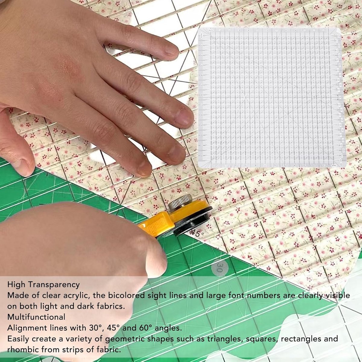 Quiltliniaal Set - Stofsnij Gereedschap - Stof Nauwkeurig Snijden - Dubbele Kleur Transparant - 31x31 cm - Transparant