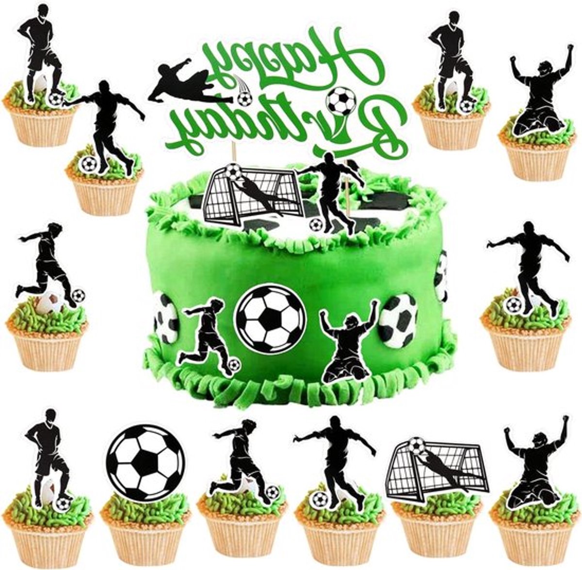 Voetbaltaart decoraties 25 stukken bij Happy Birthday