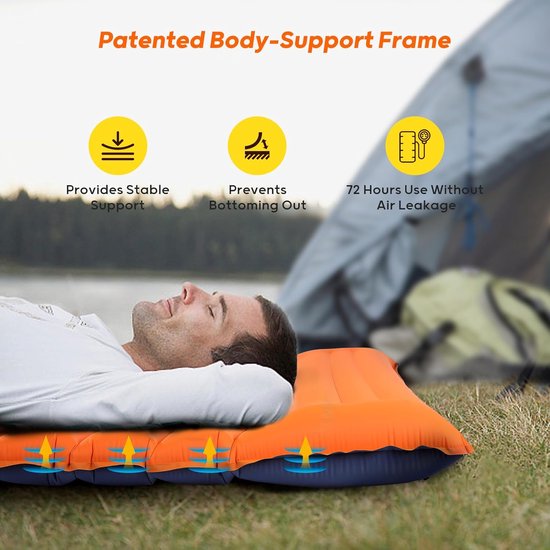 Opblaasbare Slaapmat - Kampeer Matras - Buiten Slapen - Met Ingebouwde Voetpomp - Dubbel Formaat 10cm - Oranje Blauw — afbeelding 3