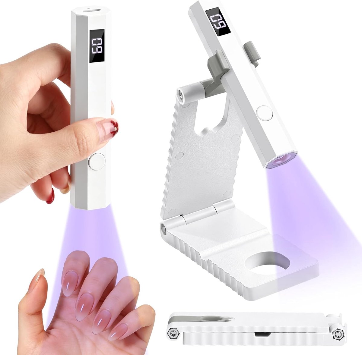Uv Led Nagellamp - Lamp Gelnagels - Draagbare Nagellamp - Handheld Uv-Lamp - Handzame Nagellamp - Handheld Uv-Lamp Voor Gelnagels - Met Standaard en Lcd-Display - Snelle Uitharding Door Flitsfunctie - Draagbare - Handzame - Wit
