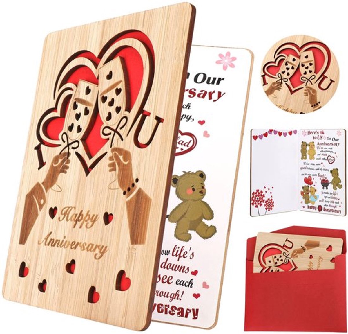 Vt products - Echte bamboehouten verjaardagskaart - Houten gelukkige