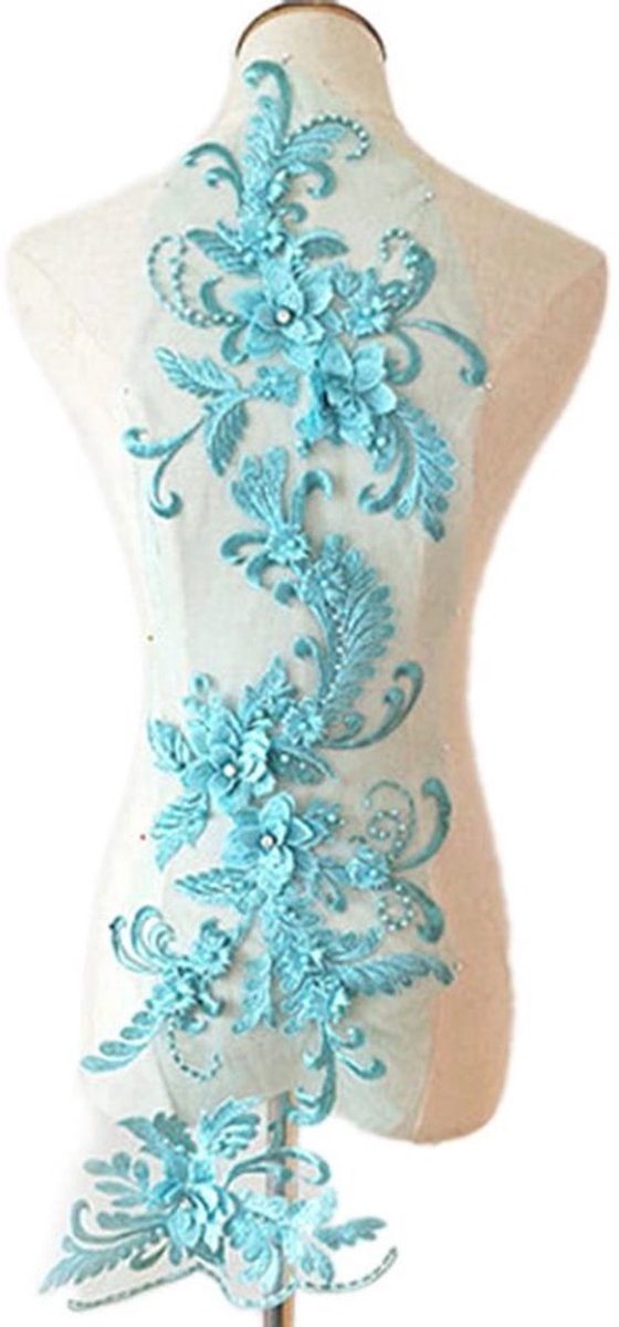 Virtubuy - Lace Patches - Blauw Applicatie met Bloemmotief - DIY Creaties