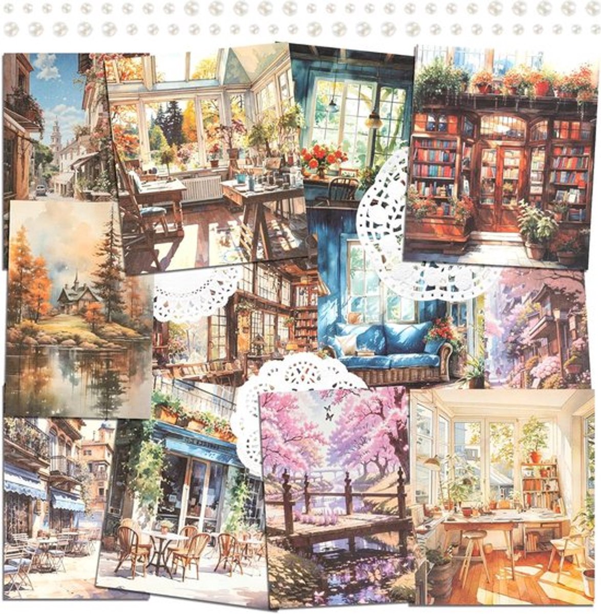 Papier voor decoupage en kaarten van straten en natuurschatten
