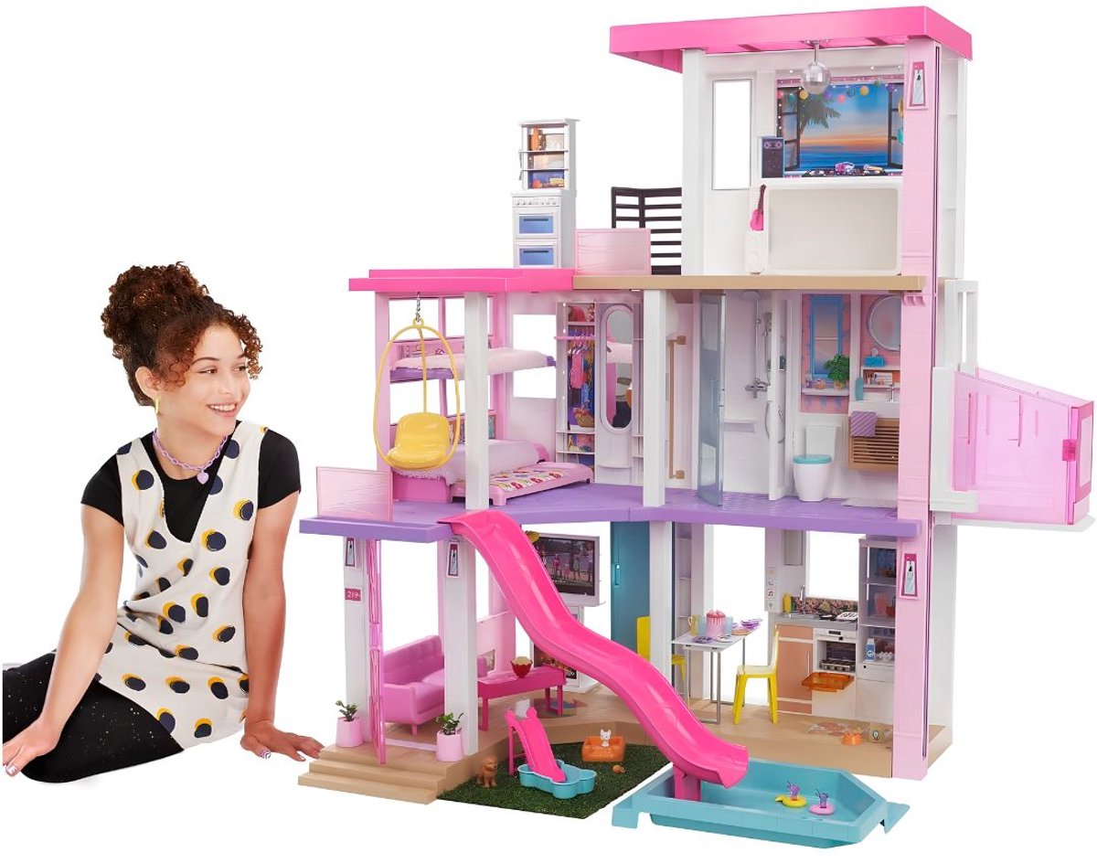 SP® Poppenhuis - 3 Vloeren Speelset - Speelhuisje - Poppenhuis Meubels - Roze - 72cm x 177cm x 109 cm