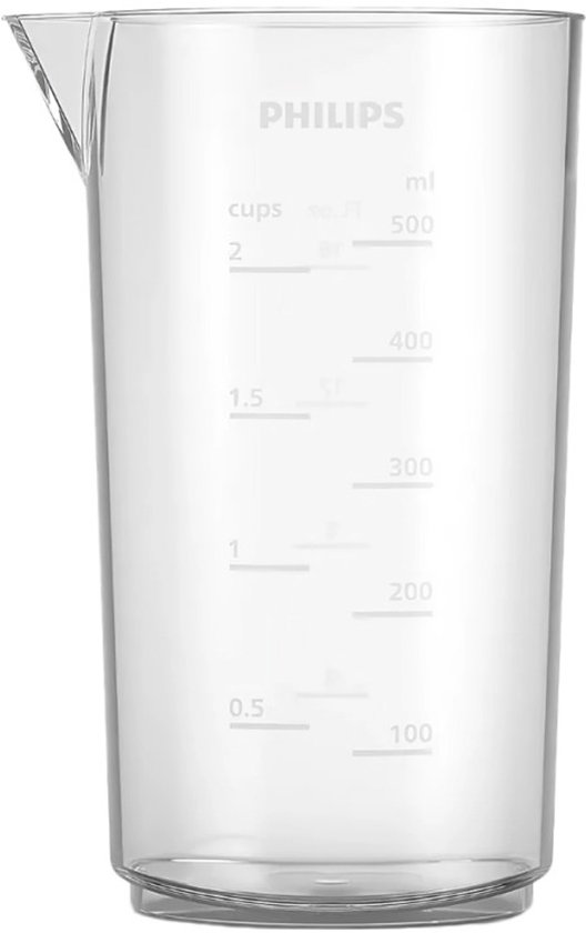 Transparante Philips maatbeker met streepjesmarkeringen.