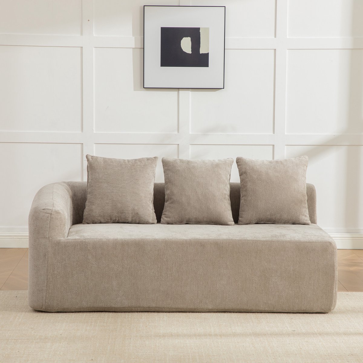 Modulaire 3-Zits Bank - Chenille Cloud Sofa - Zachte Lounge Bank Met 30D Schuimvulling - Comfortabele Hoekloze Sofa - Grijze Bank Zonder Montage - Antislip Design Voor Woonkamer