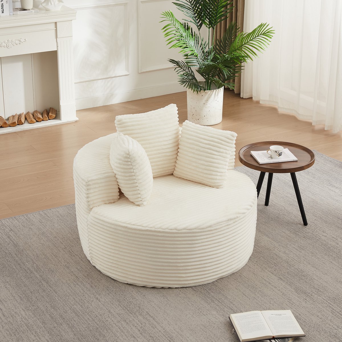 Corduroy Einzelfauteuil - Aantrekkelijk Design met Comfortabel Zitgevoel - 116x34x31 cm, Beige