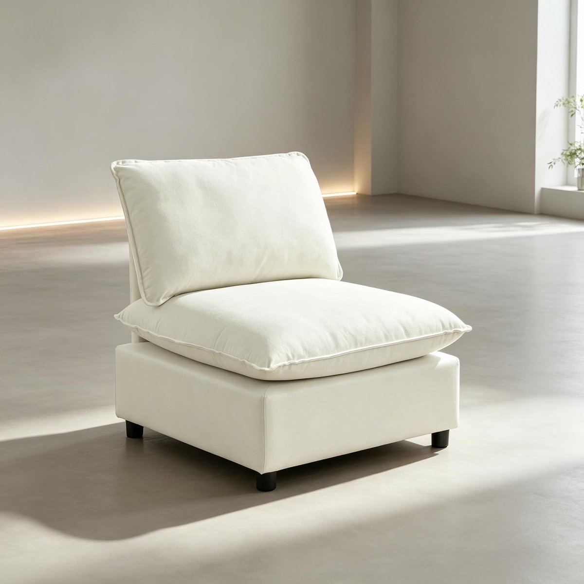 1-Zits Fauteuil - Lounge Stoel Met Brede Zitting - Crème Canvas - 74 cm