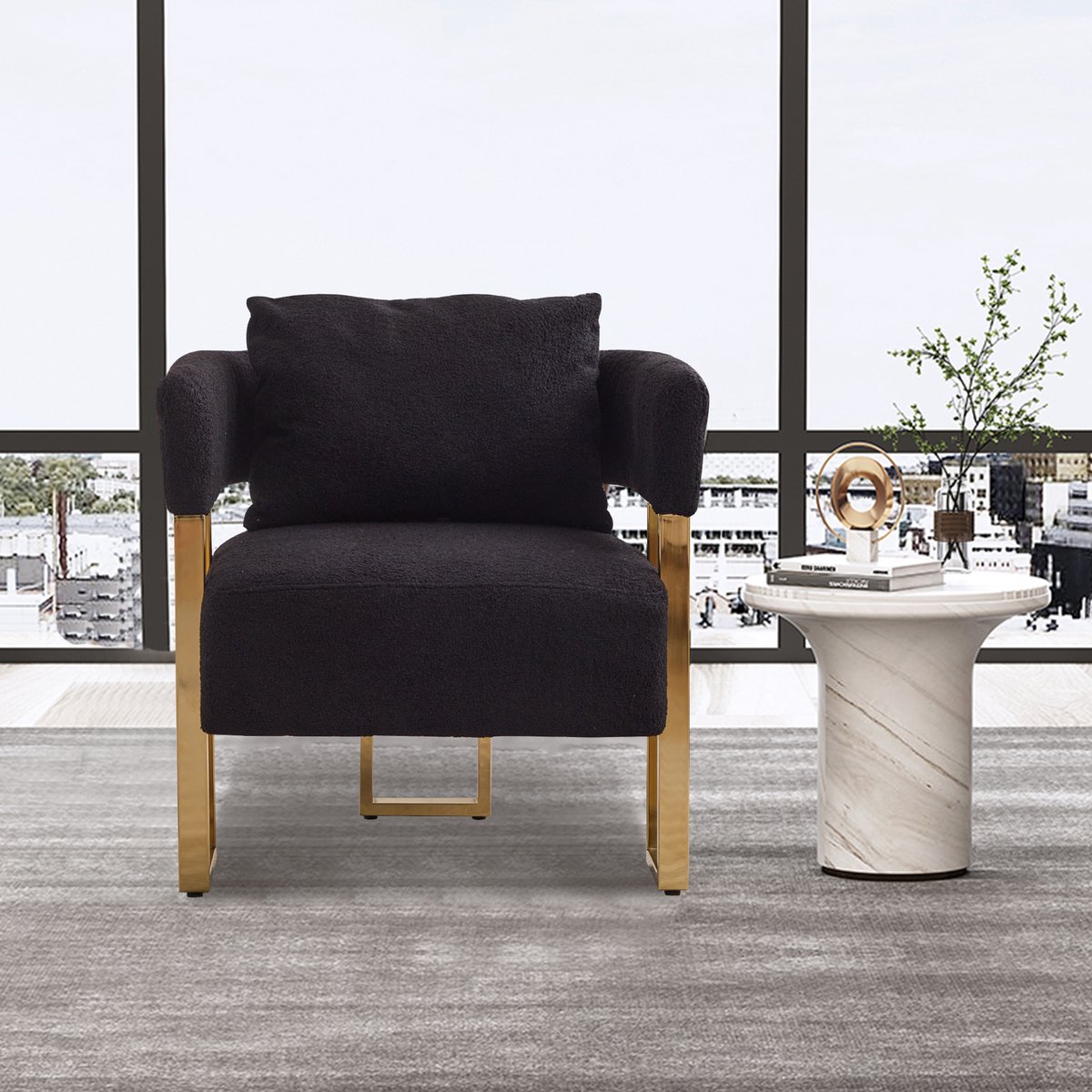 Elegante Zwartfluwelen Sofa - Luxueus Design voor Ontspanning en Comfort - 68x68x70 cm, Zwart