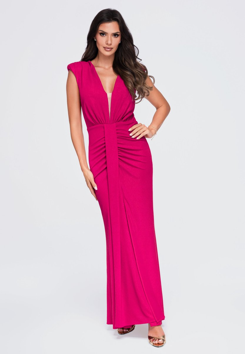 LARICA Lange jurk met V-hals en elastische stof - Voor Dames Fuchsia L
