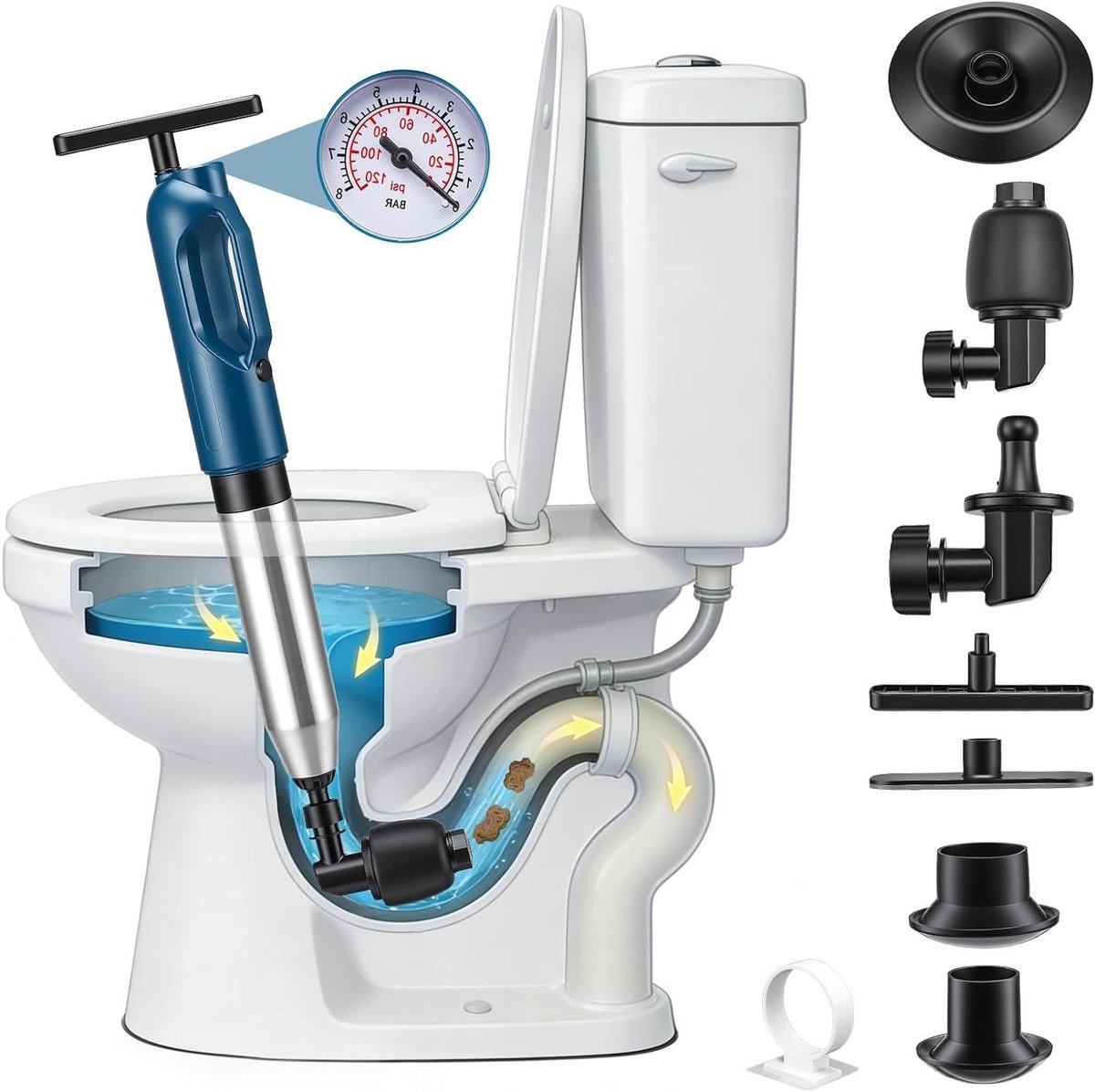 Afvoerreiniger - Rioolontstopper Pomp - Verstoppingen Verwijderen - Visuele Barometer - 57 cm - Blauw