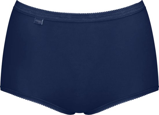 Sloggi dames maxi onderbroek in donkerblauw met kanten boord.