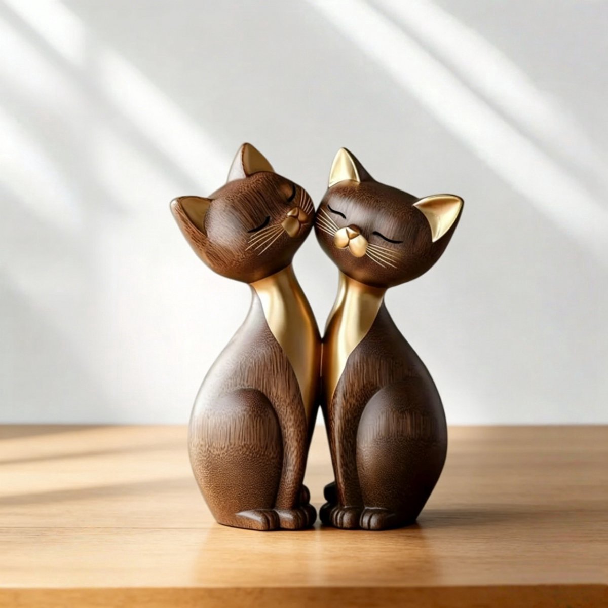 Casalora Houten Kitten Paar Sculptuur Charmante 2D Platte Kat Liefhebber Cadeau Licht en Donker Houtnerf Desktop Entree Woondecoratie
