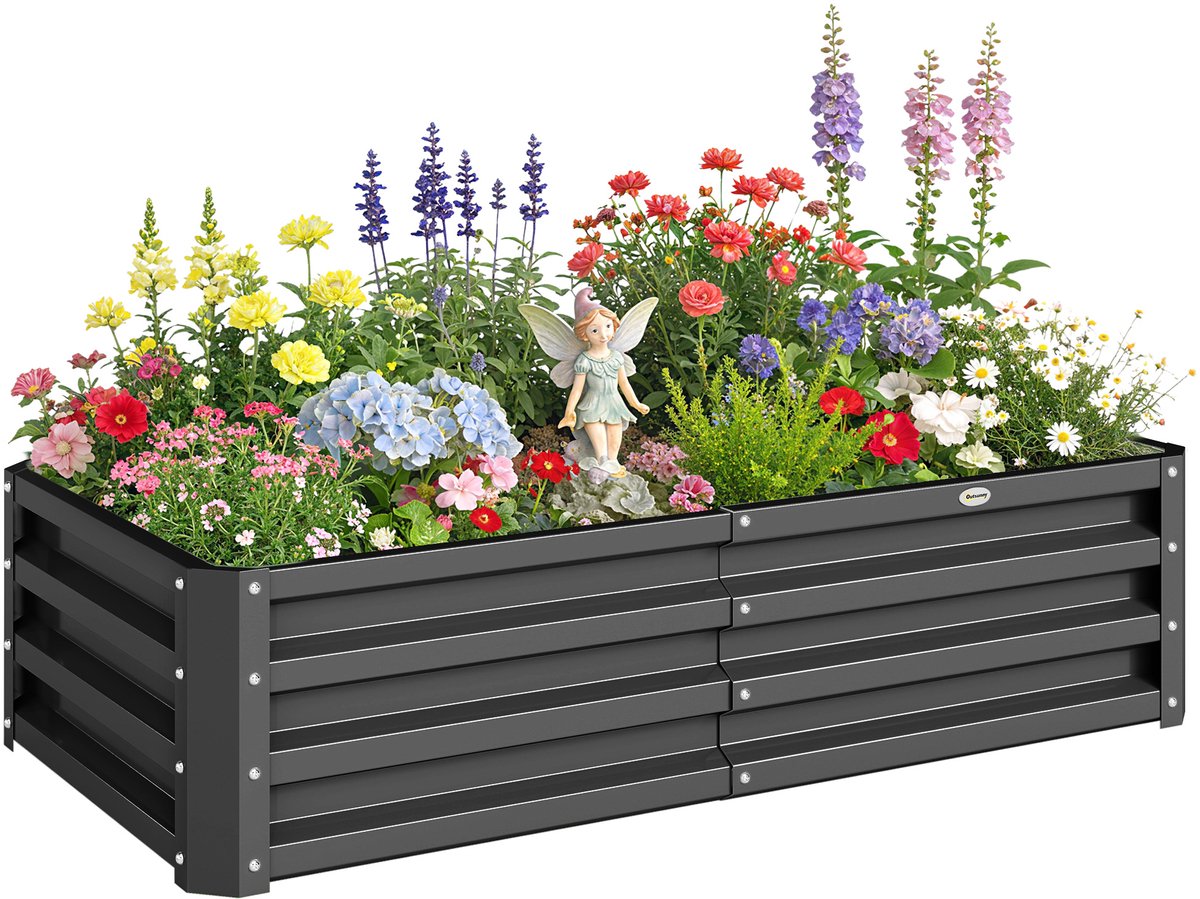 Outsunny tuinbed - Gegalvaniseerd staal - 120x60x30,5 cm - Grijs