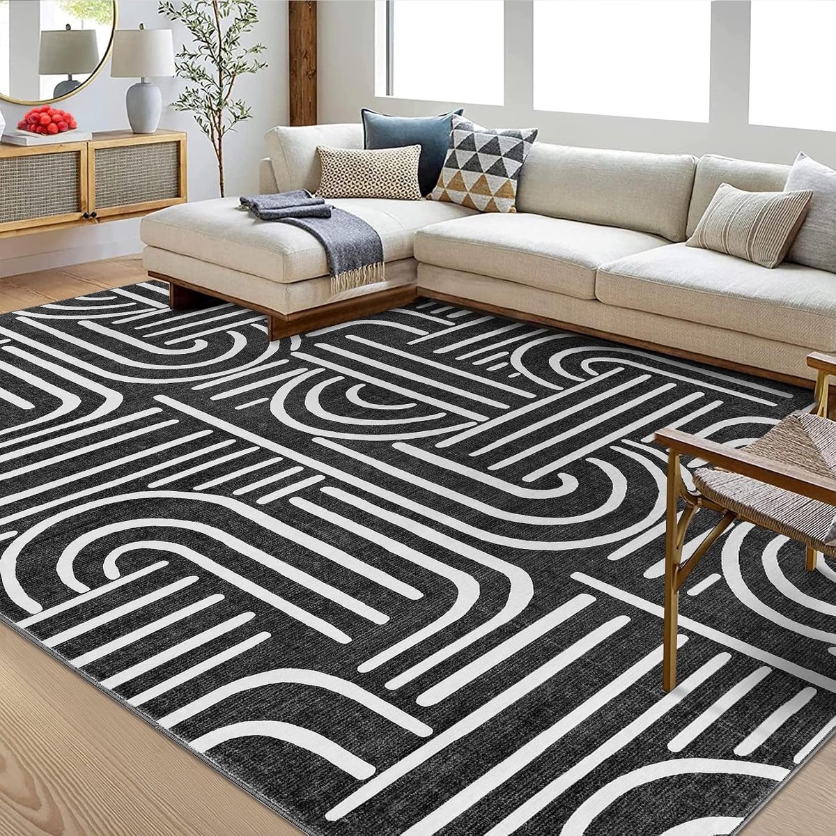 Modern Wasbaar Vloerkleed - Antislip Kortpolig - Woonkamer Slaapkamer - Zwart - 160x230 cm