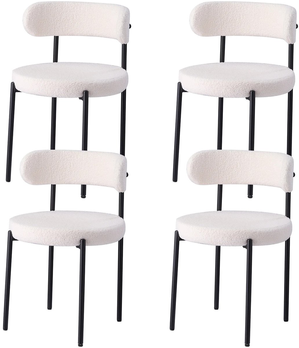Nyoz eetkamerstoelen set van 4 - Stoelen - Eetstoel - Teddy gestoffeerde stoel - Wit - Zitkussen 8 cm - Scandinavische stijl
