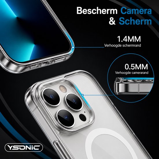 Telefoonhoes met 1.4mm verhoogde schermrand en 0.5mm verhoogde cameraverhoging.