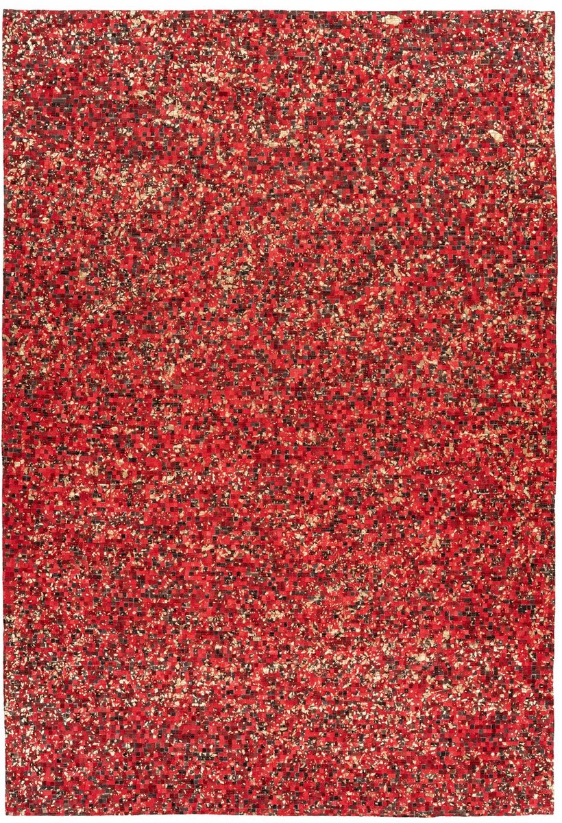 Padiro laagpolig vloerkleed 120 x 170 cm - rood / goud - modern patchwork design - geschikt voor vloerverwarming - van leer