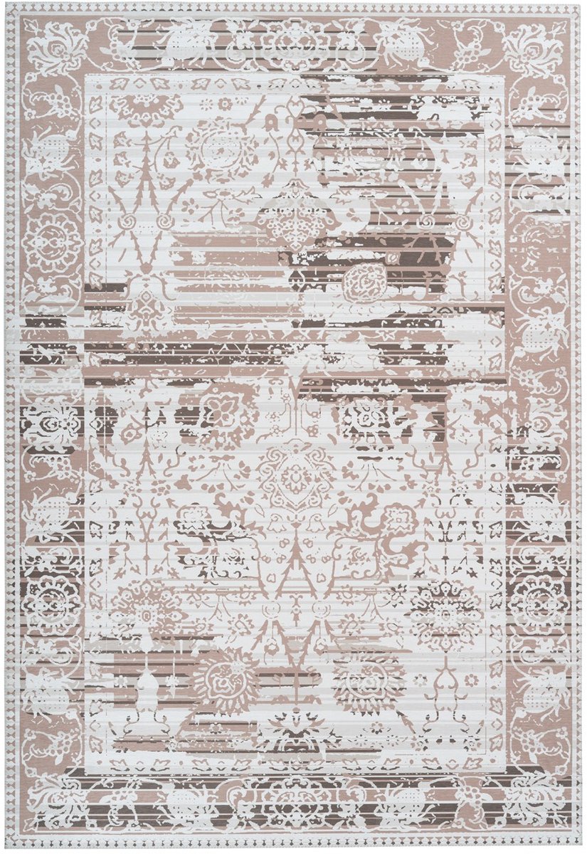 Padiro laagpolig vloerkleed 120 x 180 cm - beige - oosters vintage patroon - geschikt voor vloerverwarming - van polyester