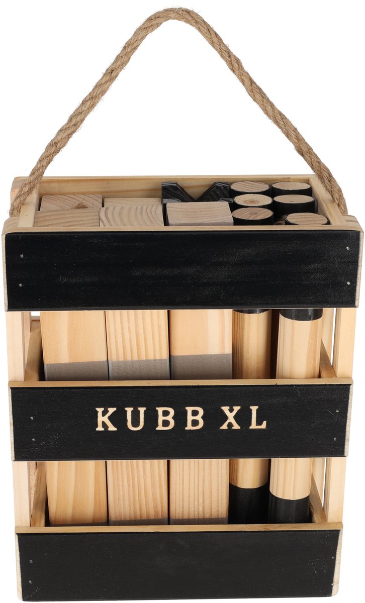 JENS Living Kubb Spel XL – Houten Zweeds Werpspel – Buitenspel voor Volwassenen & Kinderen – Inclusief Houten Opbergkist