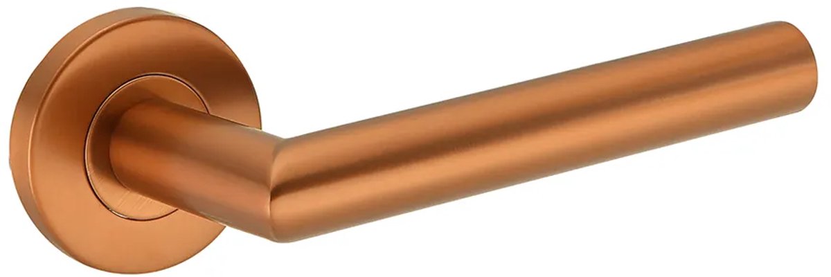 Deurkruk (2x) Amari rond 20mm haaks op rozet brons geborsteld PVD gecoat | Ronde deurklinken