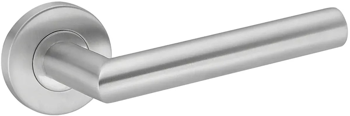 Deurkruk (2x) Amari rond 20mm haaks op rozet geborsteld RVS | RVS deurklinken
