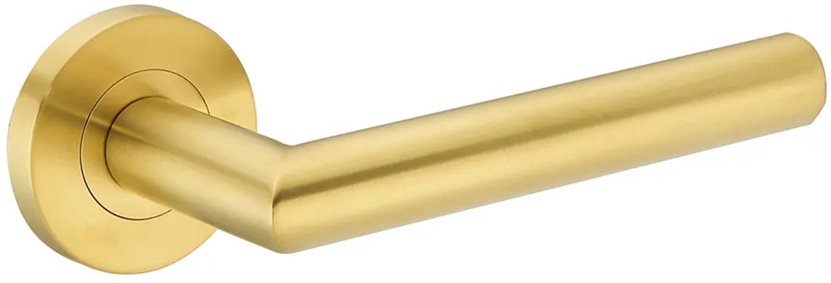 Deurkruk (2x) Luna rond 20mm haaks met een schroefrozet geborsteld messing PVD gecoat | Ronde deurklinken