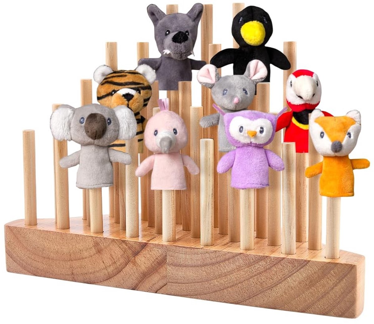 Solidchoice - 33-delige Vingerpoppenkast met Houten Boogdisplayhouder