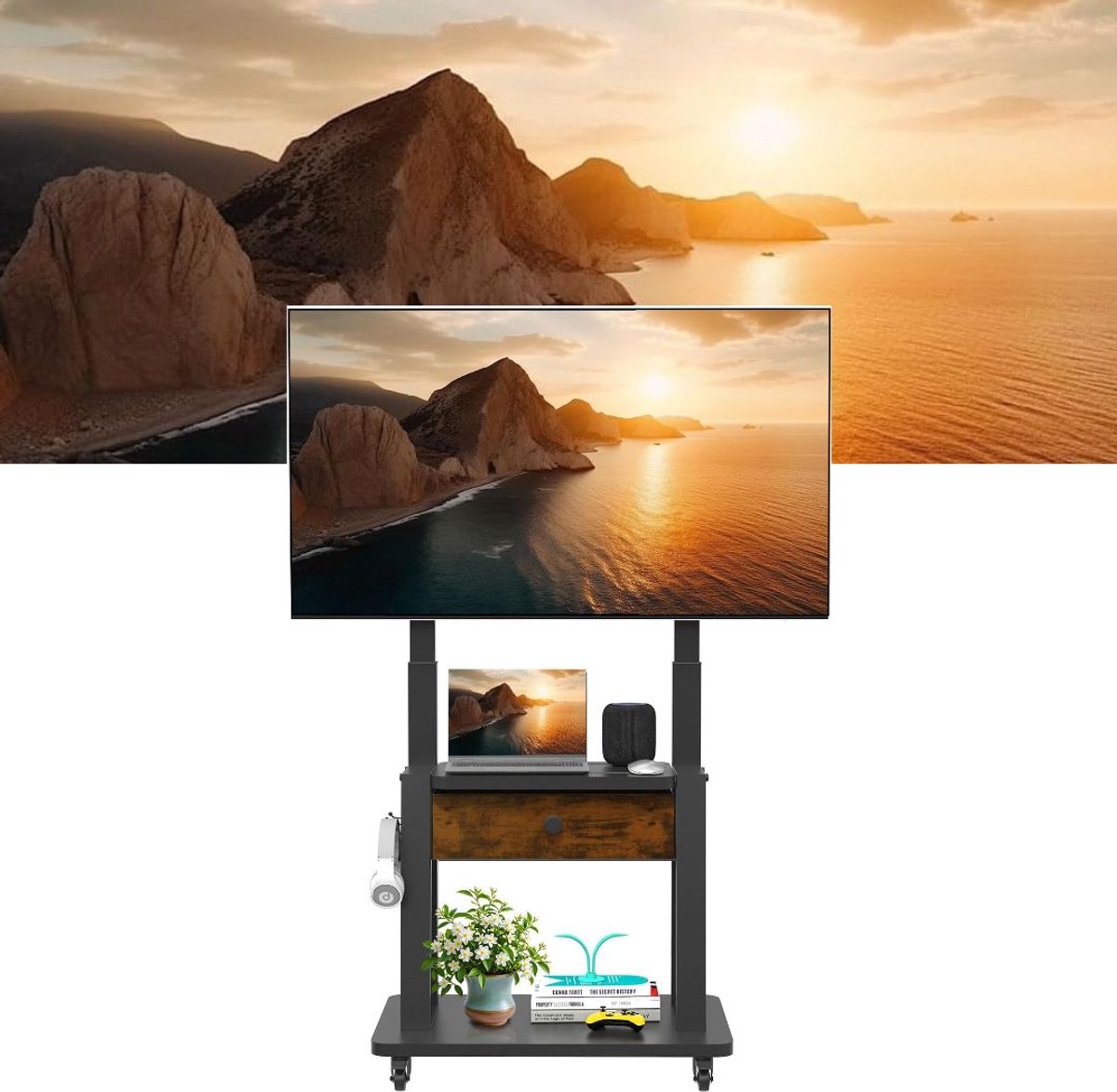 Zavio® TV Standaard Verrijdbaar - TV Standaard op Wielen - TV Voet